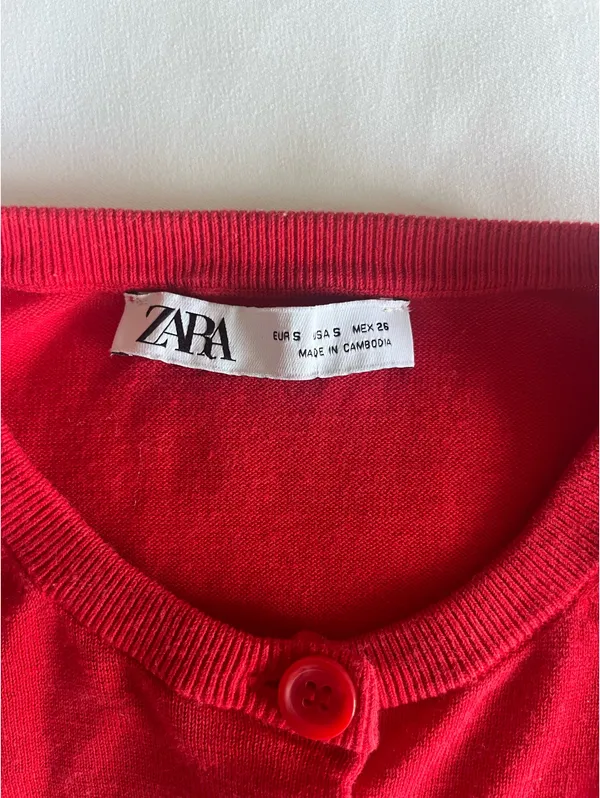 ZARA Red Button Down Long Sleeve - Image 3