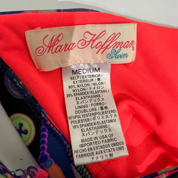 Mara Hoffman Bikini Set Purple Psychedelic Print Triangle Side Tie Medium - Image 9