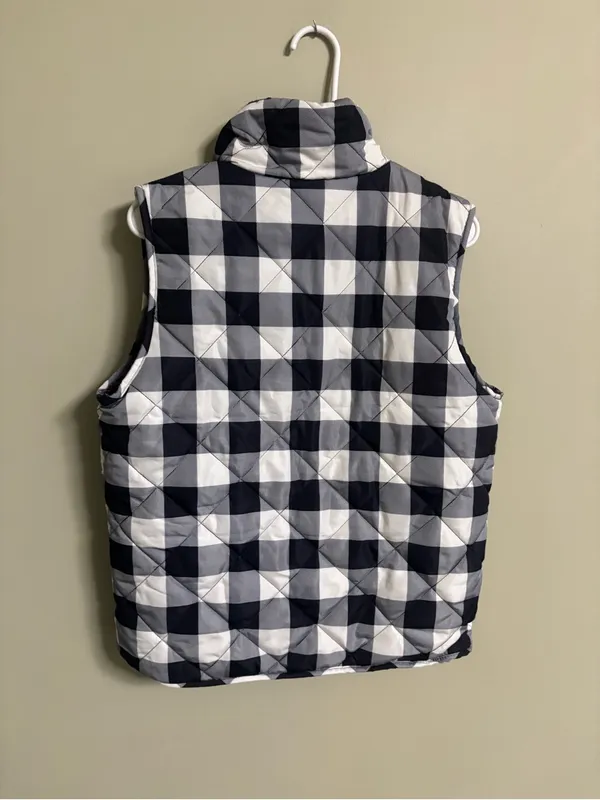 Reversible Vest Size Large Leopard Print Buffalo Plaid Black White New Full Zip - Image 3