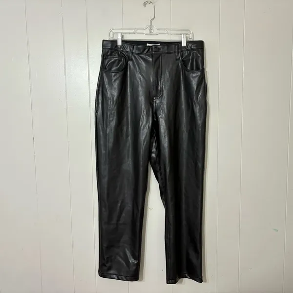 Abercrombie & Fitch 90s Straight Faux Leather Pants Black Ultra High Rise Size 1 - Image 3