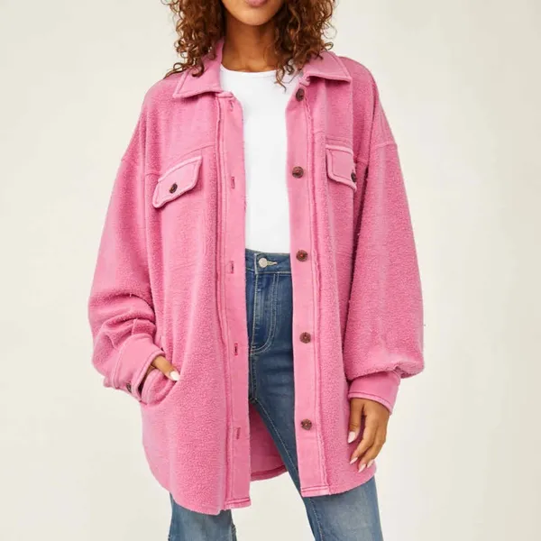 Free People | Ruby Shacket Button Down Oversized Fleece Jacket in Pink Envy - Image 2