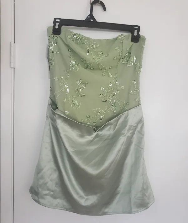 Princess Polly Mint Green Strapless Beaded Satin Mini Dress - Image 3
