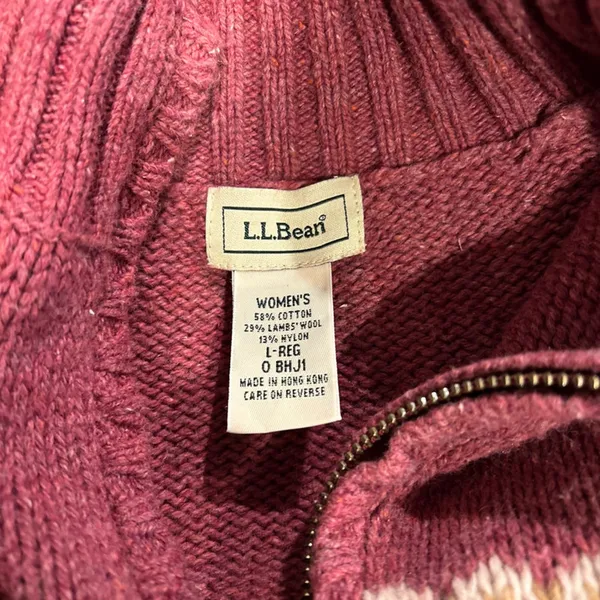 VTG L L Bean Wool Fair Isle Nordic Ski Full Zip Cardigan Sweater L‎ rustic cozy - Image 8