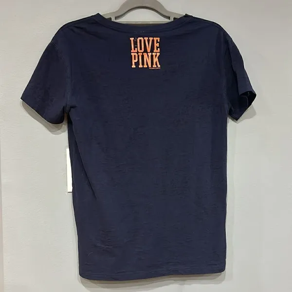 Victoria's Secret PINK NFL Chicago Bears Rhinestone V-Neck Burnout T-Shirt‎ Navy - Image 4