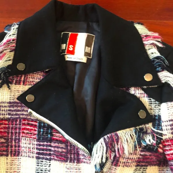 MSGM Plaid Moto Jacket Metallic Black Pink Purple Size 4 - Image 5