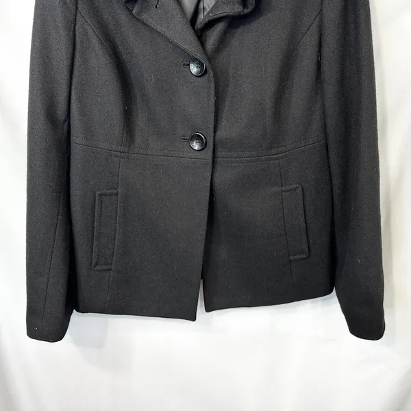 Old Navy Medium Coat Wool Black‎ Ruffle Collar Jacket Womens Pockets Pea C - Image 6