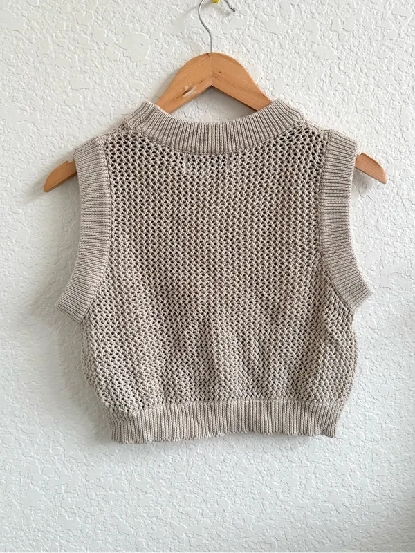 Anthropologie En‎ Saison Knit Sweater Tank Sleeveless Blouse XS Cream Tan - Image 5