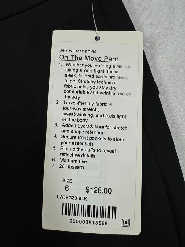 Lululemon On the Move Pant Black Mid Rise Travel Capsule W5BGZS Women's Size 6 - Image 10