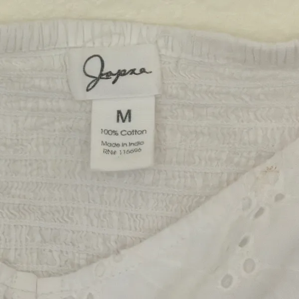Japna Eyelet Crop Top Sz M White Long Puff Sleeve Cinched Front Boho Cottagecore - Image 3