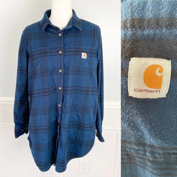 Carhartt Rugged Flex Relaxed Fit Midweight Flannel Long-Sleeve Plaid Tunic Sz L - Image 2