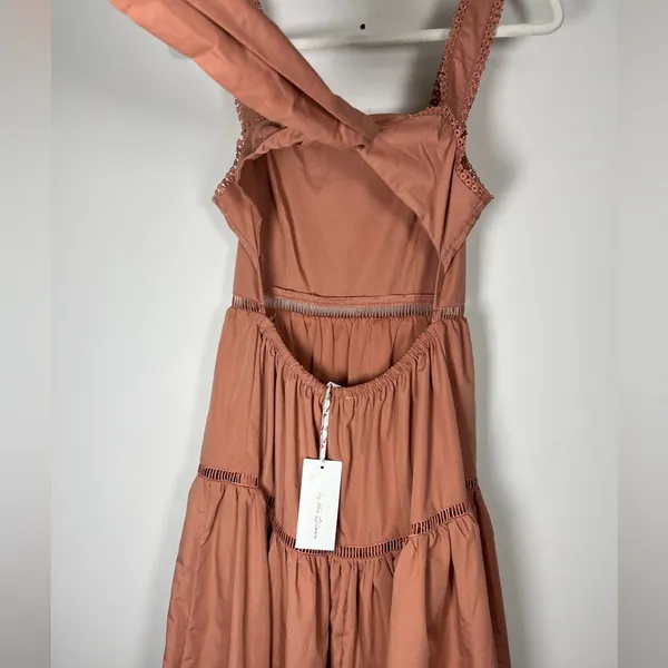 By The River NWT Tiered Tie Back Maxi Dress With Crochet Inset Detail Sz S - Image 7