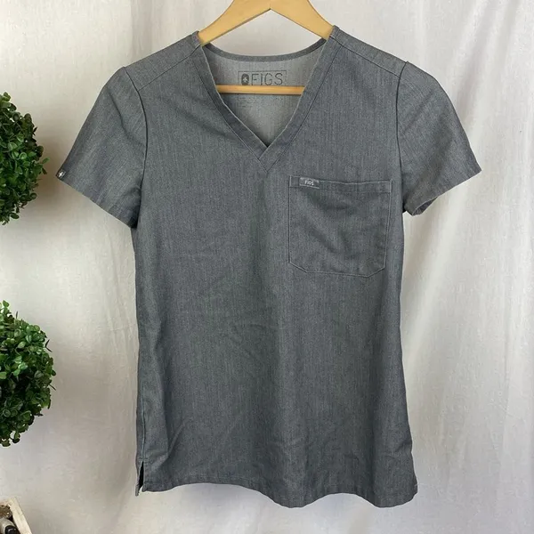 Figs Set 2 Gray Short Sleeve Medical Scrub Tops XXS - Image 3