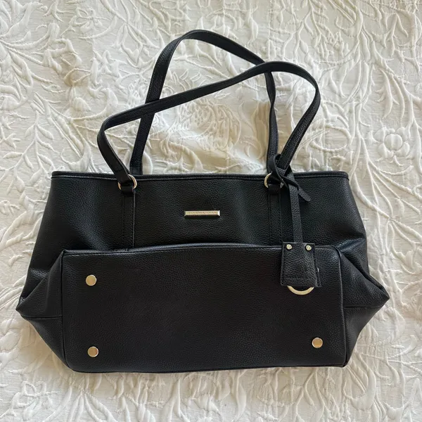 Dana Buchman Black Pebbled Faux Leather Large Tote Bag Gold Hardware - Image 2