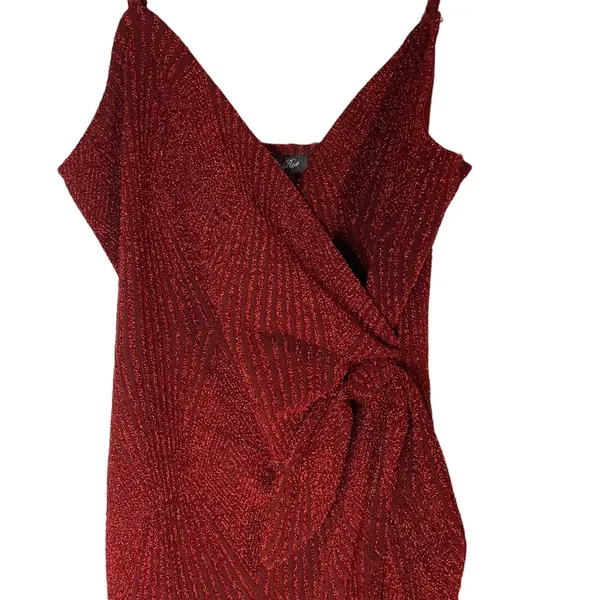 Lila Rose Red Shimmer Knotted Side Wrap Fitted Cocktail‎ Dress Size XS Hoco Hoco - Image 2