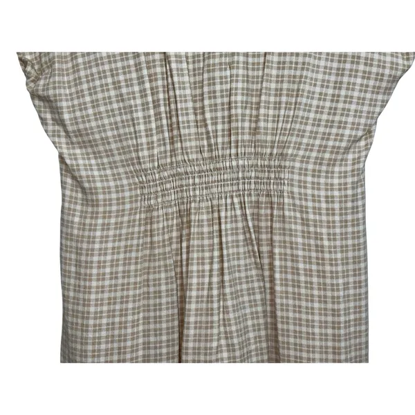 Abercrombie & Fitch Cream Tan Plaid V-Neck Short Sleeve Mini Dress Womens Size L - Image 8