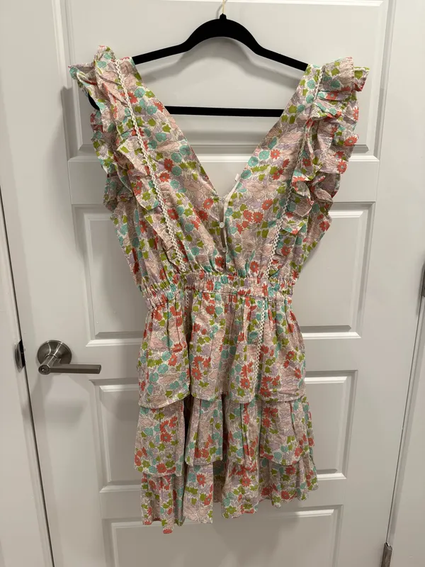 Anthropologie Love the Label Ines Ivory Tiered Ruffled Mini Dress - Image 2