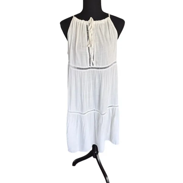 Cupshe White Gauze Tiered Mini Dress Boho Tie Neck XL NWT Festival - Image 2