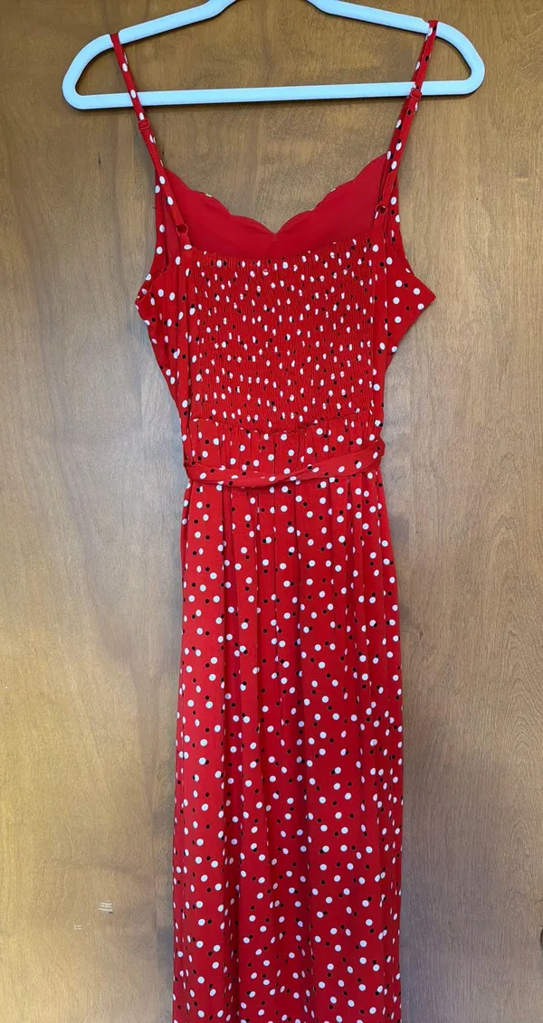 Hawthorne Dress Red Black Cream Polka Dot Stretch Back M - Image 4