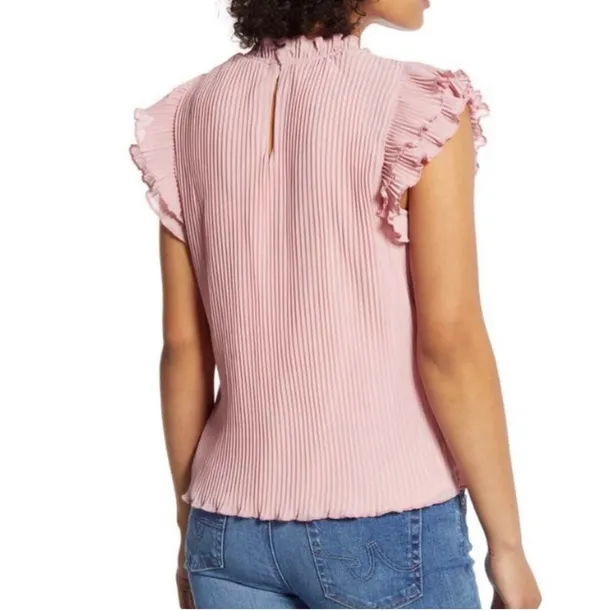 Gibson X Glam Womens Steph Taylor Jackson Pleated Ruffle Sleeve Blouse - Sz M - Image 2