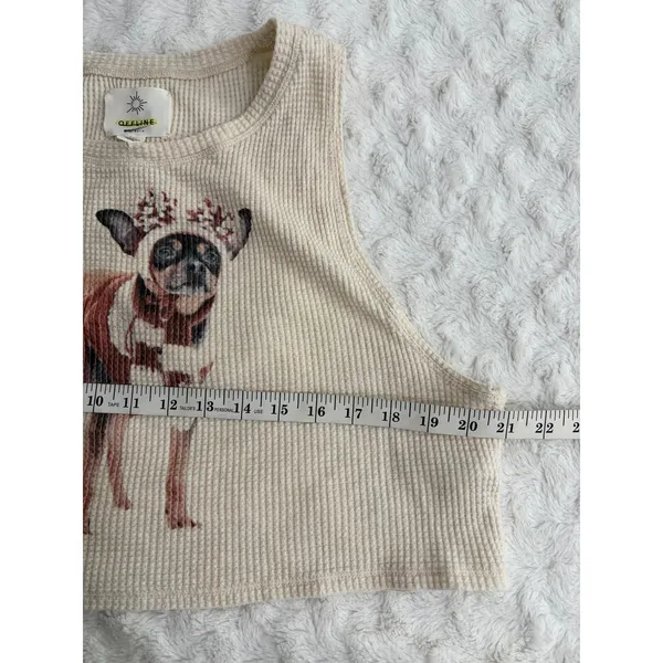 Offline by Aerie Wow Waffle Knit Cream Chihuahua Distressed Crop Tank Top M - Image 7