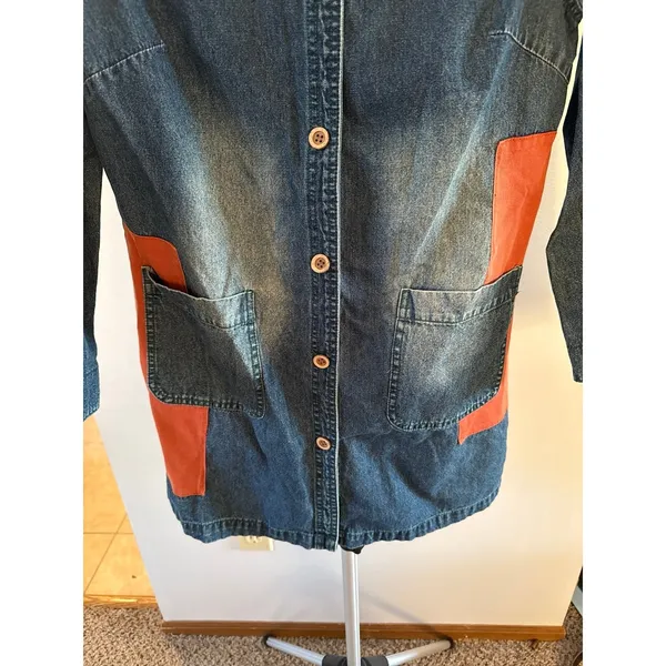 Rustic‎ Denim Women's Patchwork Long Sleeve Button down Dress Size Medium - Image 3