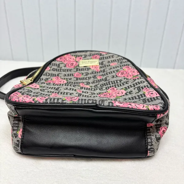 Juicy Couture Pink Rose Print‎ Black Logo Faux Leather Backpack - Image 5