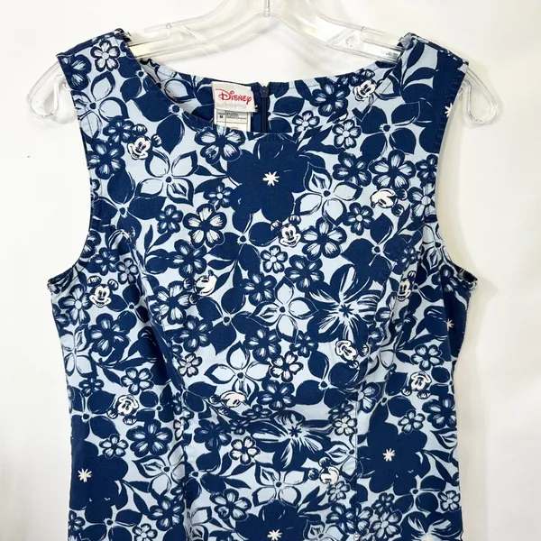 VTG Disney Medium Shift Dress Blue Floral Hidden Mickey‎ Sleeveless Resort 1293 - Image 3