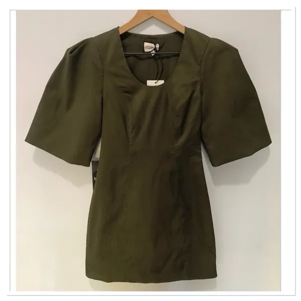 Tuckernuck Ariella Mini Dress XS Olive Green Twill Puff Sleeve Utility NWT - Image 3