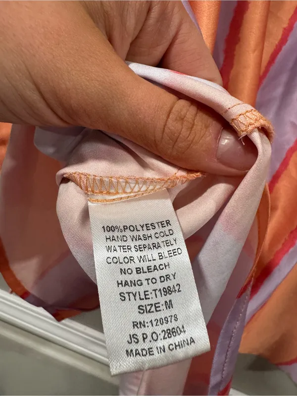 Entro Button Up Satin Striped Peach and Purple - Image 6