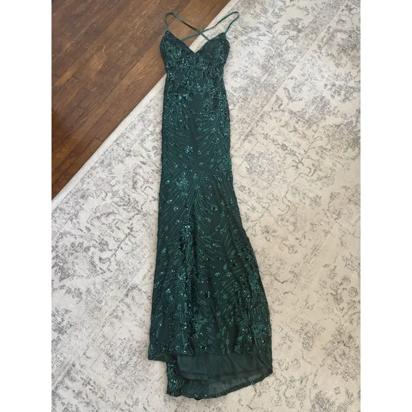 Lulus Photo Finish Forest Green Sequin Lace-Up Maxi Dress Size XL Formal Glam - Image 3