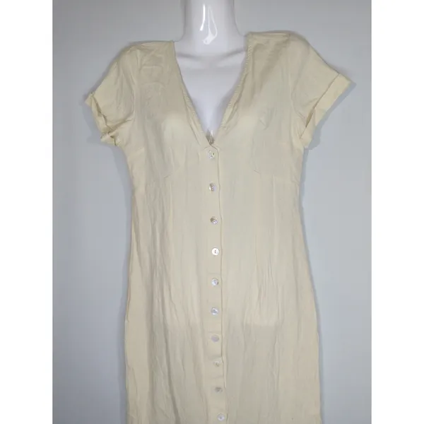 Cider Solid V-neck Yellow Button Shift‎ Maxi Dress MEDIUM NWT Coastal Casual - Image 3