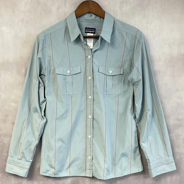 Patagonia Womens La‎ Reina Button Down Shirt Size 8 Striped Hiking Gorp Granola - Image 16