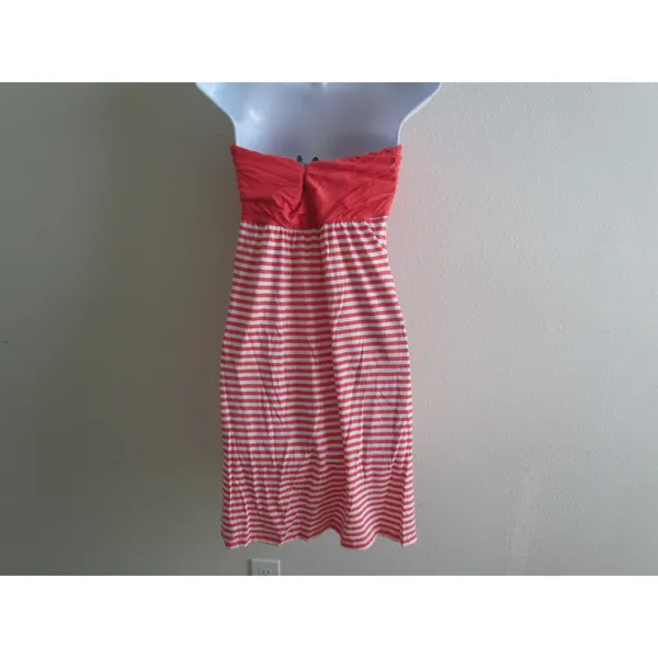 NWT Express Strapless Dress Medium Coral Striped‎ Ruched Summer Sun Dress - Image 2