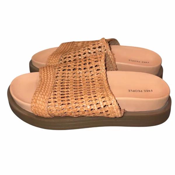 Free People Tan Woven Leather Chunky Platform Bondi Sandals Slides Shoes 10 - Image 3