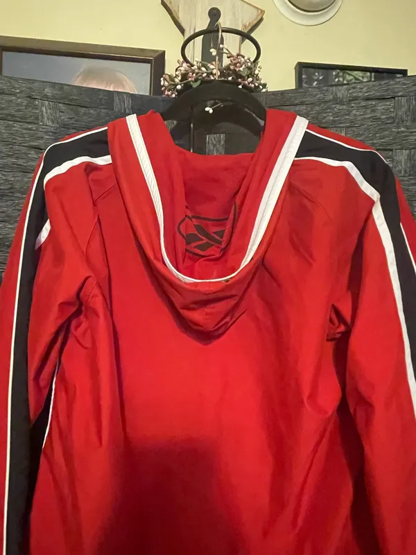 Vintage Reebok Windbreaker unisex LG 1990s Hooded Retro Red Semi Zip Nylon - Image 11