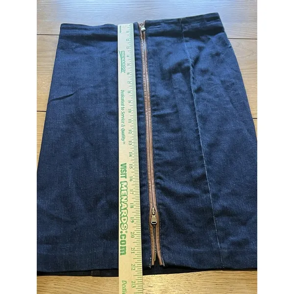 LRL Ralph Lauren Jean Skirt Women Size 4 Leather‎ Trim Full Zip Knee Length - Image 9