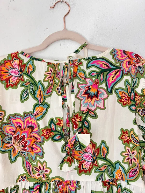 MISA Los Angeles Mabel Green Floral Mini Dress Botanical Print Flutter Sleeve XS - Image 8