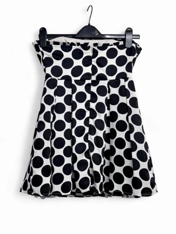 FOREVER 21 White and Black Polka Dot Strapless Mini Dress Sz S - Image 7