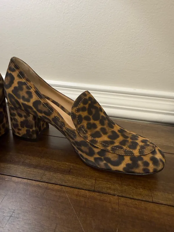 Gianvito Rossi Leopard Print Suede Block Heel Loafer Pumps Size 38 - Image 13