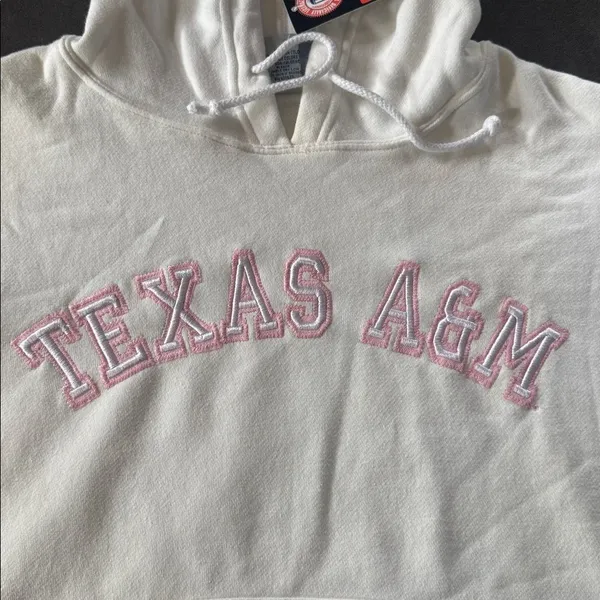 Women’s White Cream Pink Embroidered TEXAS A&M Hoodie Size L NWT - Image 7