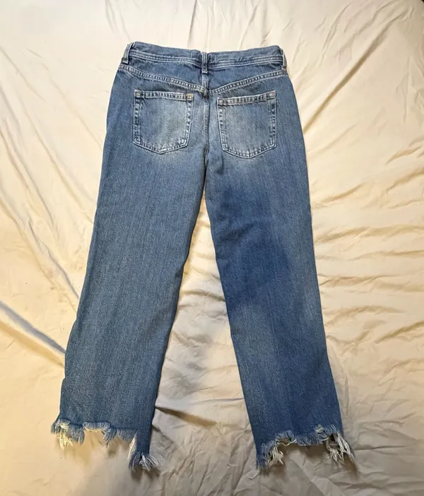 We The Free Free People Lita Mid-Rise Straight Leg Jeans with Distressed Hem - Image 4