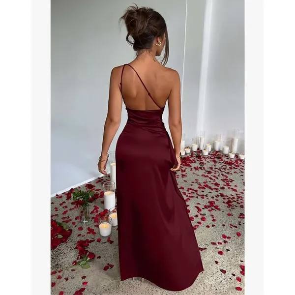 NEW 1 Shoulder High Split Cocktail Wedding Party Maxi Dress L - Image 2