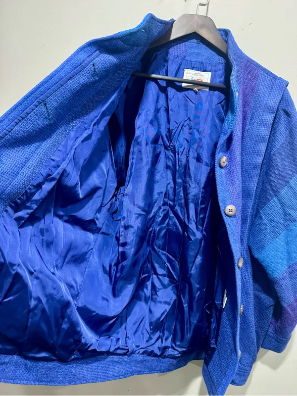 Vtg 80s Avoca Ireland Pure Wool Blue Purple Striped Jacket Unisex M XL⁠ - Image 6