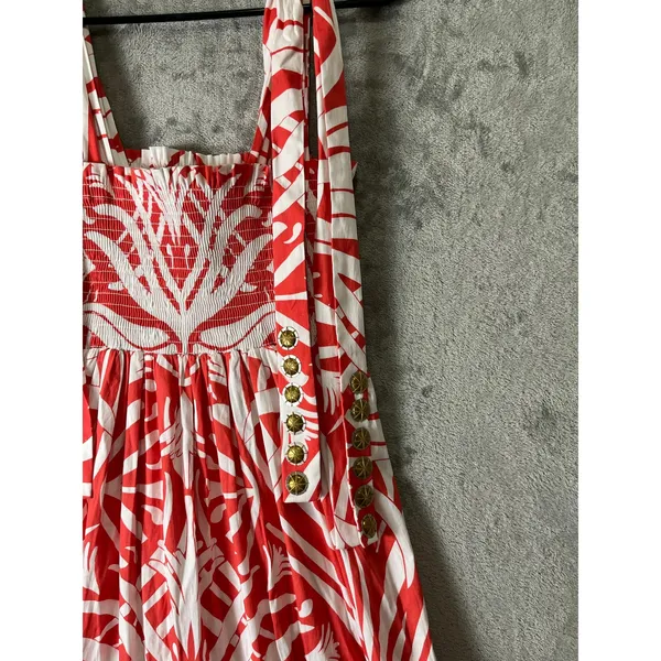 Sheridan French Coral White Tropical Print Tie Shoulder Maxi Dress Resort Boho M - Image 5