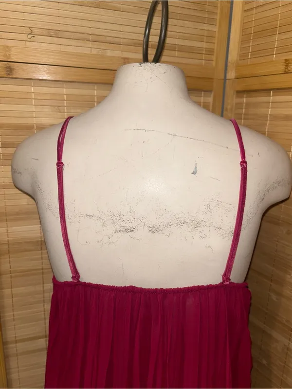 Victoria’s Secret Red Burgundy Pleated Babydoll Chemise sheer lace Lingerie top - Image 5