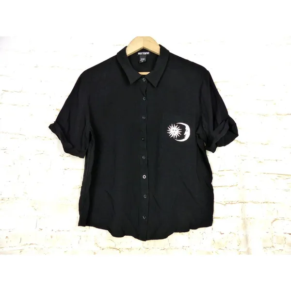 Hot Topic Skull Salem Oversized Button Shirt Womens S Black Goth Witch Moon - Image 4