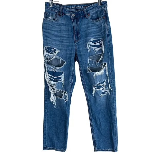 American Eagle Strigid Mom Distressed Ripped Jeans Medium Wash Size 4 X-Short - Image 2