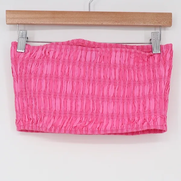 A New Day 2-Piece Set Womens XS Smocked Tube Top Striped Shorts Pink Excellent - Image 4