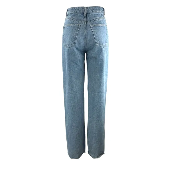 Zara Womens Blue Ripped Distressed Straight Palazzo Wide Leg Denim Jeans Pants 2 - Image 3