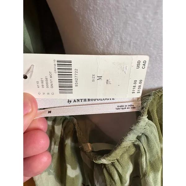 Anthropologie Sage Green Abstract Floral High Neck Open Back Halter Top Size M - Image 8
